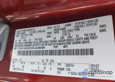 2014 Ford Escape Se from USA, damaged, VIN 1FMCU9GXXEUA46889